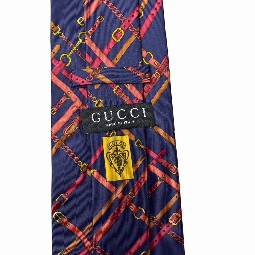 Gucci Mens Tie Equestrian Belts Navy Blue Satin Silk 3 7/8" (W) x 56.25" (L) euc